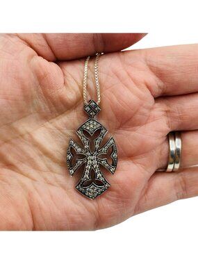 Sterling Silver 925 MEDA Cross Pendant Necklace Biker Gothic